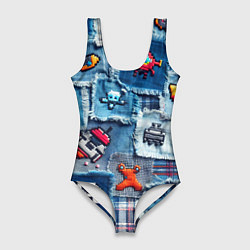 Купальник-боди 3D женский Пиксельный космос, цвет: 3D-принт