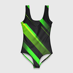 Купальник-боди 3D женский Color black green, цвет: 3D-принт