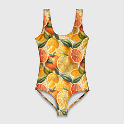 Купальник-боди 3D женский Апельсиновый фреш сочные дольки, цвет: 3D-принт