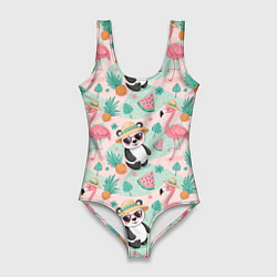 Купальник-боди 3D женский Панда фламинго лето ананас, цвет: 3D-принт