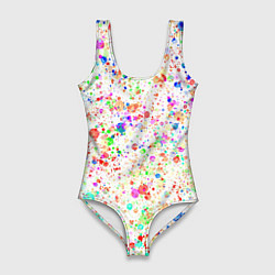 Женский купальник-боди Белый с разноцветными брызгами