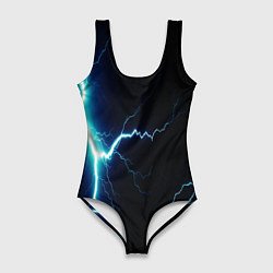 Купальник-боди 3D женский Lightning light blue, цвет: 3D-принт