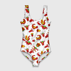 Женский купальник-боди Русский народный орнамент в стиле росписей Северно