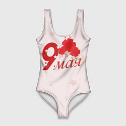 Купальник-боди 3D женский 9 мая гвоздики, цвет: 3D-принт
