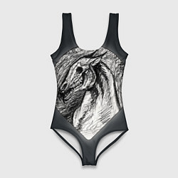 Купальник-боди 3D женский Черепа лошадей - эскиз, цвет: 3D-принт