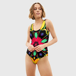 Купальник-боди 3D женский Салатовый калейдоскоп, цвет: 3D-принт — фото 2