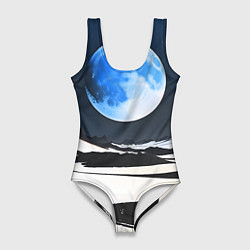 Купальник-боди 3D женский Синяя луна, цвет: 3D-принт