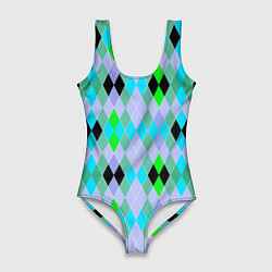 Купальник-боди 3D женский Геометрический узор с разноцветными ромбами, цвет: 3D-принт