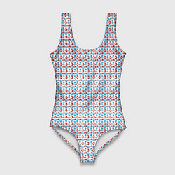 Женский купальник-боди Красно-синие фигуры на белом фоне
