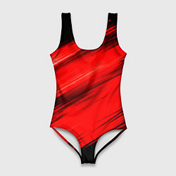 Купальник-боди 3D женский Красные мазги краски на черном, цвет: 3D-принт