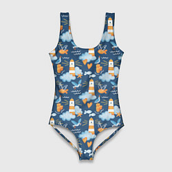 Купальник-боди 3D женский Маяк в облаках, цвет: 3D-принт