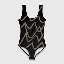 Купальник-боди 3D женский Кривые рукописные линии чёрно-коричневый, цвет: 3D-принт