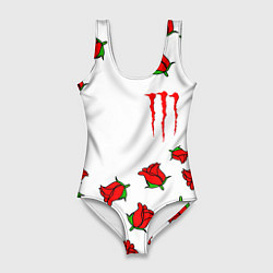 Купальник-боди 3D женский Monster energy steel rose, цвет: 3D-принт