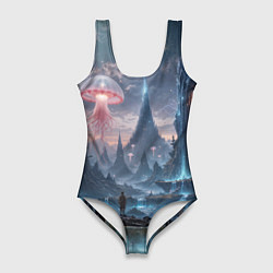 Купальник-боди 3D женский Фантастический мир с медузами и озеро у гор, цвет: 3D-принт