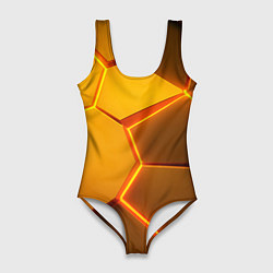 Купальник-боди 3D женский Желтые неоновые соты - текстура, цвет: 3D-принт