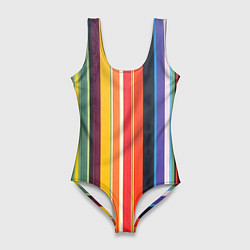 Купальник-боди 3D женский Разноцветная полоска, цвет: 3D-принт