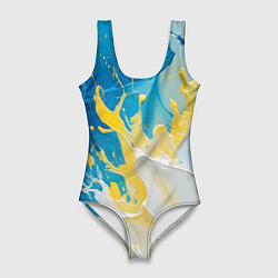 Женский купальник-боди Масляные краски, брызги, желтые белые синие цвета