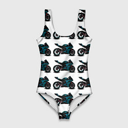 Купальник-боди 3D женский Motorbike blue, цвет: 3D-принт