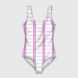 Купальник-боди 3D женский Color white cage pink line, цвет: 3D-принт