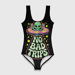 Купальник-боди 3D женский Пришелец в летающей тарелке НЛО, цвет: 3D-принт