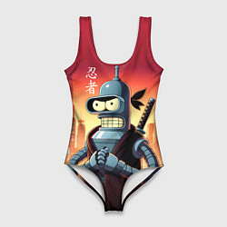 Купальник-боди 3D женский Крутой ниндзя Бендер в ночном городе, цвет: 3D-принт
