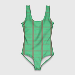 Купальник-боди 3D женский Color green cage brown stripes, цвет: 3D-принт