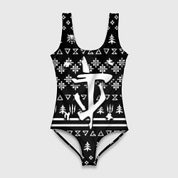 Купальник-боди 3D женский Doom x witcher pattern, цвет: 3D-принт