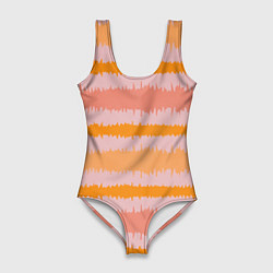 Женский купальник-боди Полосы зигзагообразные оранжево-розовые