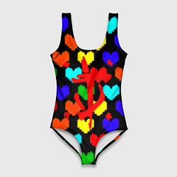 Купальник-боди 3D женский Doom love pixel pattern, цвет: 3D-принт