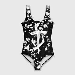 Купальник-боди 3D женский Дум белые брызги красок, цвет: 3D-принт