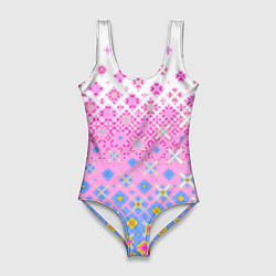 Женский купальник-боди Розово-голубой узор