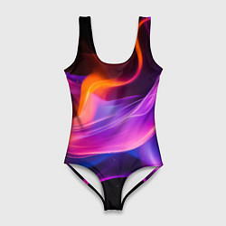 Купальник-боди 3D женский Разноцветный неоновый огонь, цвет: 3D-принт