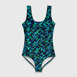 Купальник-боди 3D женский Сине-зелёный абстрактный паттерн, цвет: 3D-принт