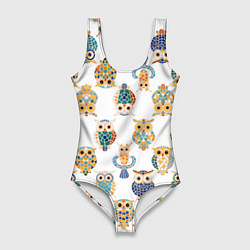 Купальник-боди 3D женский Орнамент Совы, цвет: 3D-принт