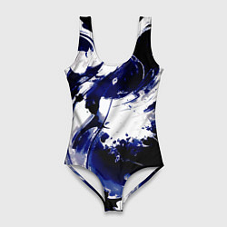 Женский купальник-боди Чёрно-фиолетовый абстракция волна