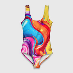 Женский купальник-боди Смесь красно-жёлто-голубых масляных красок абстрак