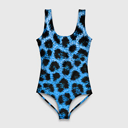 Купальник-боди 3D женский Леопардовый голубой, цвет: 3D-принт