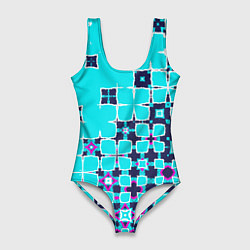 Купальник-боди 3D женский Геометрическая метаморфоза на бирюзе, цвет: 3D-принт