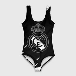Купальник-боди 3D женский Реал Мадрид белый огонь, цвет: 3D-принт