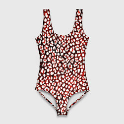 Женский купальник-боди Тёмный красный с белыми пятнышками