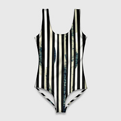 Купальник-боди 3D женский Абстрактные полосы чёрно-белый, цвет: 3D-принт