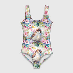 Женский купальник-боди Воробей в ярких цветах паттерн