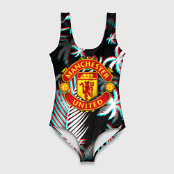 Купальник-боди 3D женский Манчестер Юнайтед тропики глитч, цвет: 3D-принт