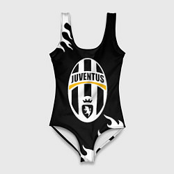Купальник-боди 3D женский Juventus белый огонь текстура, цвет: 3D-принт