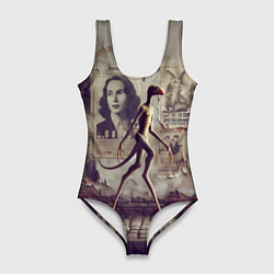 Купальник-боди 3D женский Пришелец идёт вдоль стены с рваными афишами, цвет: 3D-принт