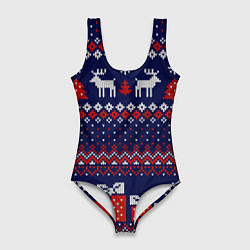 Женский купальник-боди Новогодний вязаный паттерн