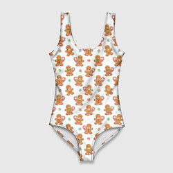 Женский купальник-боди Имбирные человечки и карамельные трости