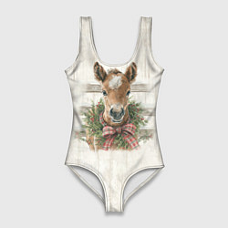 Купальник-боди 3D женский Жеребёнок и новый год, цвет: 3D-принт