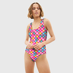 Купальник-боди 3D женский Разноцветный цветочный узор ретро, цвет: 3D-принт — фото 2