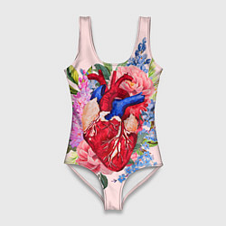 Купальник-боди 3D женский Цветочное сердце, цвет: 3D-принт
